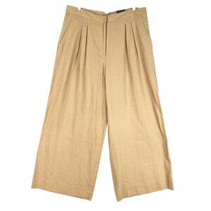 Worthington Women's Linen Blend Wide Leg Tan Cropped Pants Size 16T Pleated NWT